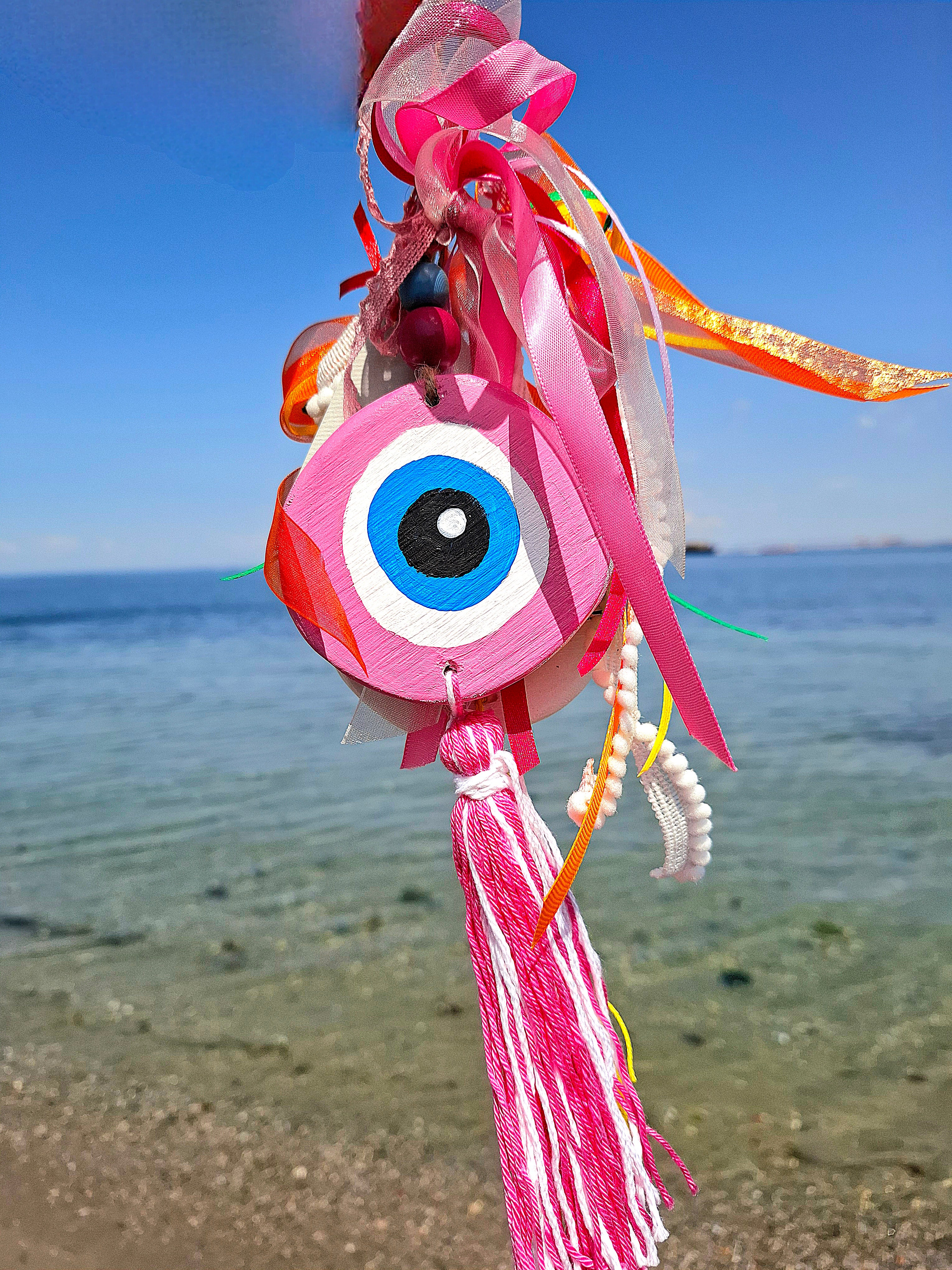 Ξύλινο Μάτι Διακοσμητικό με Βαμβακερή Φούντα-12εκ.