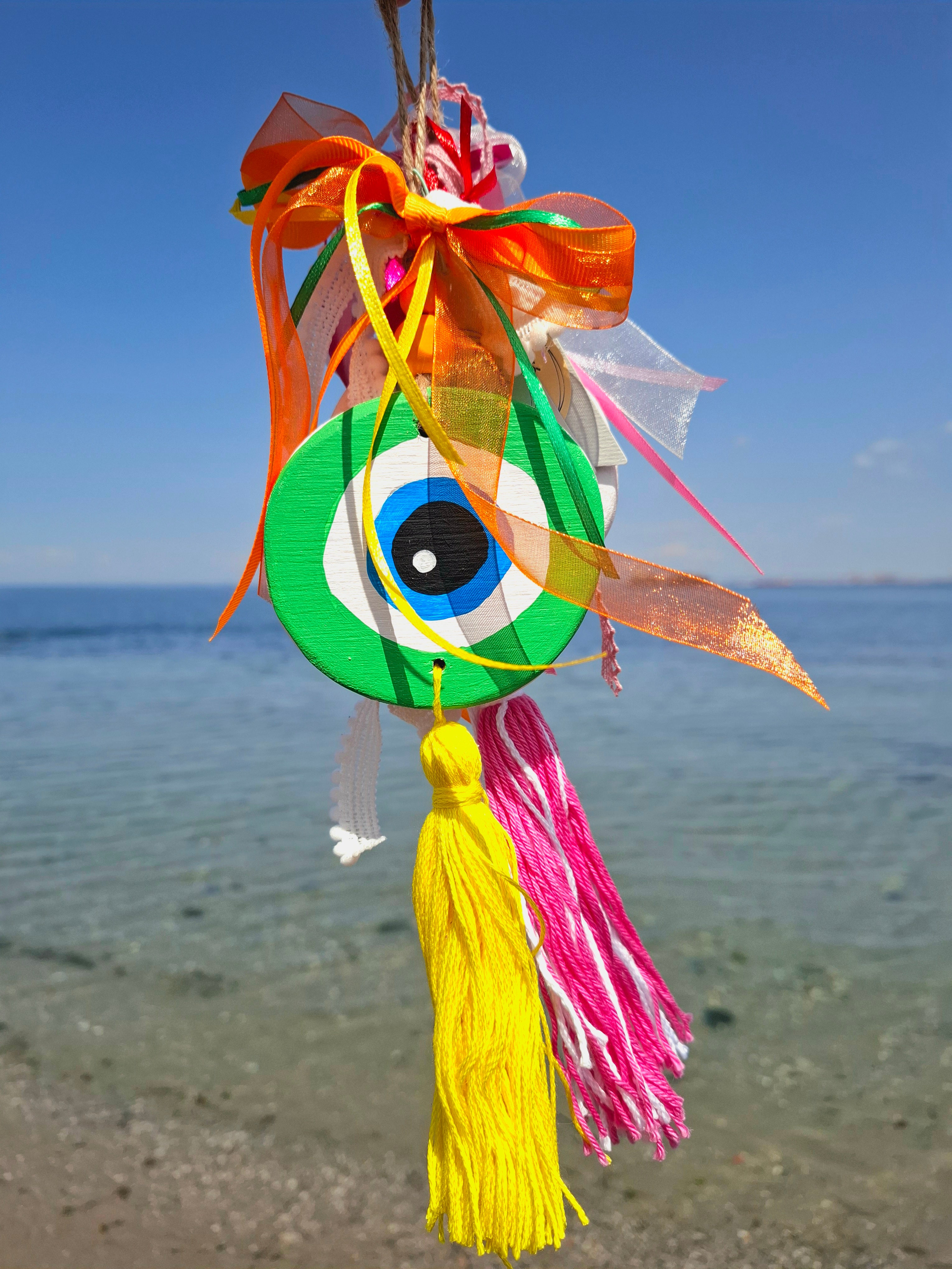 Ξύλινο Μάτι Διακοσμητικό με Βαμβακερή Φούντα-12εκ.